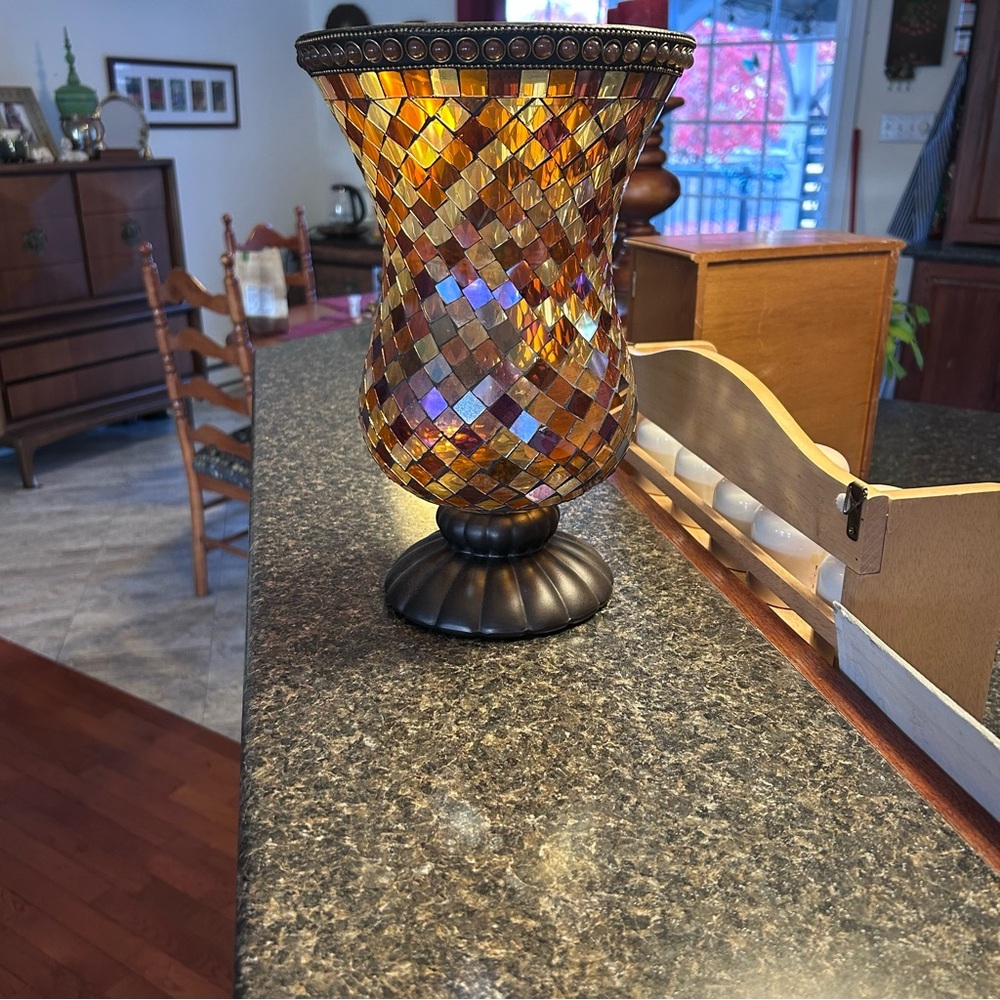 Partylite‎ Hurricane Mosaic Stained Glass Candle Holder Global Fushion 12”